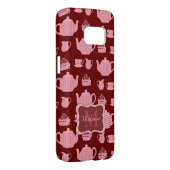 Rosa Polka-Punkt-Tee-Set auf Burgunder Case-Mate Samsung Galaxy Hülle (Rückseite/rechts)