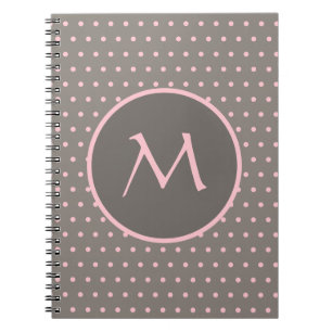 Rosa Polka-Punkte mit Monogramm grau Notizblock