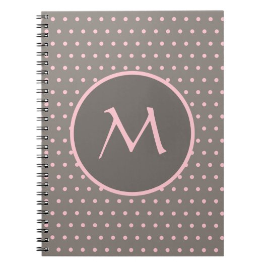 Rosa Polka-Punkte mit Monogramm grau Notizblock (Vorderseite)