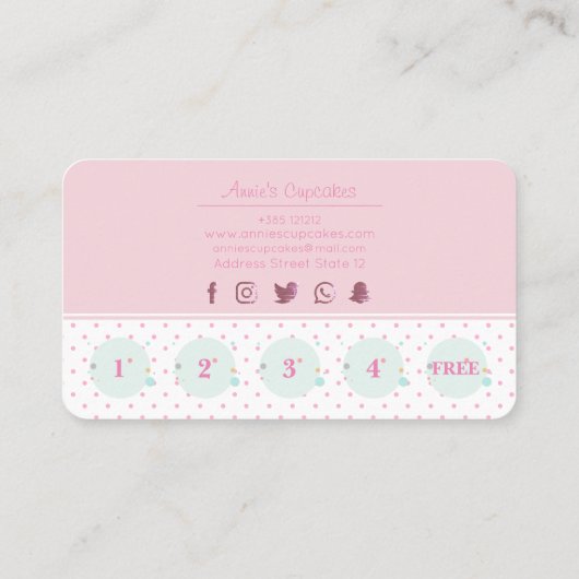 Rosa Polkapunktkleiner kuchen niedlich Treuekarte (Rückseite)