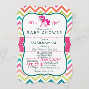 Rosa Pony; Farbige Chevron-Baby-Party Einladung
