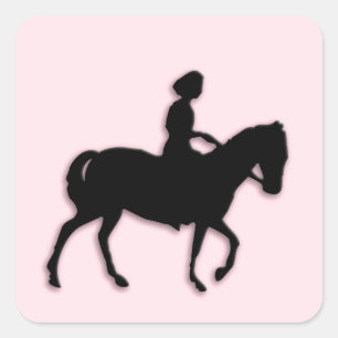 Rosa Pony mit kleinem Mädchen Quadratischer Aufkleber