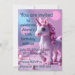 Rosa Pony Unicorn Geburtstagsparty Einladung