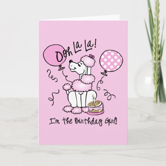 Rosa Poodle Geburtstag Karte (Vorderseite)