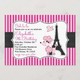 Rosa Poodle in Paris Einladung zum Geburtstag