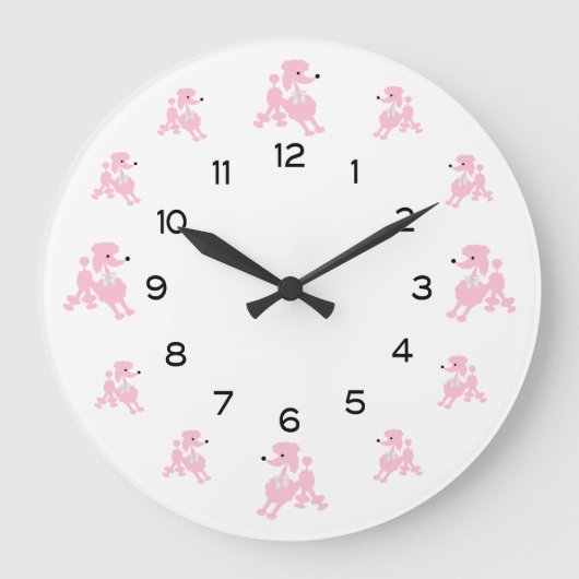 Rosa Poodles mit weißen Ribbons Große Wanduhr (Vorderseite)