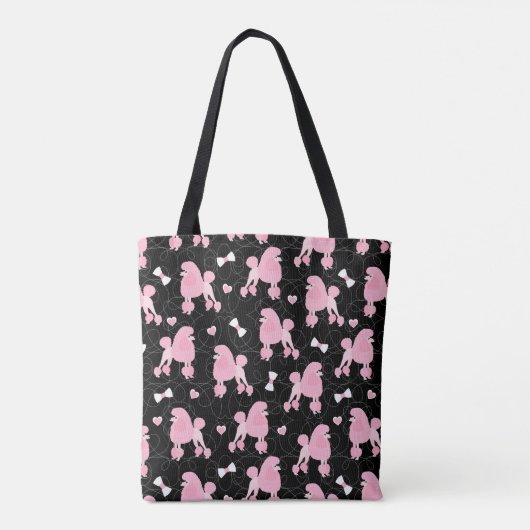 rosa Poodles und Bows Muster Schwarzer Name Monogr Tasche (Rückseite)