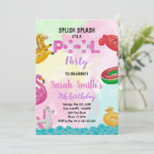 Rosa Pool Geburtstagseinladungen Einladung (Stehend Vorderseite)