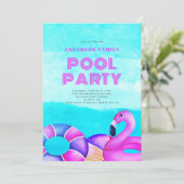 Rosa Pool-Party Einladung (Stehend Vorderseite)