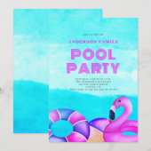 Rosa Pool-Party Einladung (Vorne/Hinten)