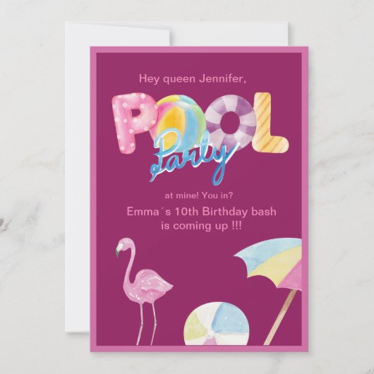 Rosa Pool Party Geburtstag Einladung (Vorderseite)