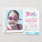 Rosa Pool-Party Invitaiton - Mädchen-Pool-Party Einladung (Vorderseite)