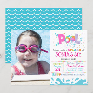 Rosa Pool-Party Invitaiton - Mädchen-Pool-Party Einladung