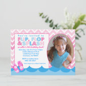 Rosa Pool Schwimmbad Party Geburtstagsschade Einladung (Stehend Vorderseite)