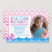 Rosa Pool Schwimmbad Party Geburtstagsschade Einladung (Vorne/Hinten)