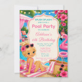 Rosa Poolparty Mädchen Geburtstag Einladung (Vorderseite)