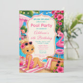 Rosa Poolparty Mädchen Geburtstag Einladung (Stehend Vorderseite)