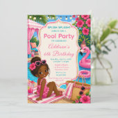 Rosa Poolparty Mädchen Geburtstag Einladung (Stehend Vorderseite)