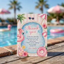 Rosa Poolparty-Mädchen-Geburtstags-Dankeschön-Kart