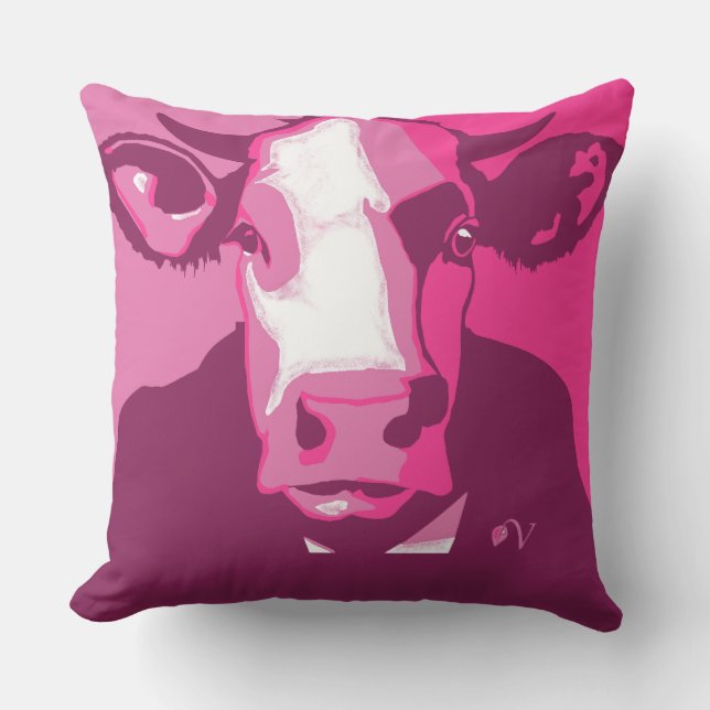 Rosa Pop Art Cow Kissen (Vorderseite)