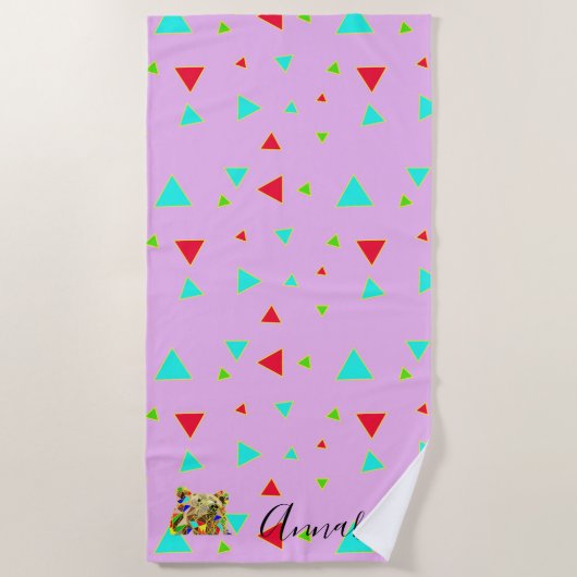 Rosa Pop Art Individuelle Name Strandtuch (Vorderseite)