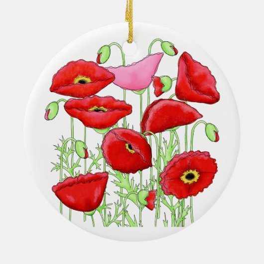 Rosa Poppies Art Custom Gardener Floral Keramikornament (Hinten)