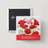 Rosa Poppies Art Individuelle Name Abzeichen Button (Vorne & Hinten)