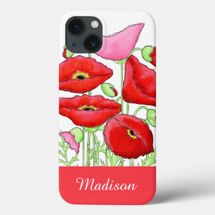 Rosa Poppies Art Individuelle Name Personalisiert iPhone 13 Hülle