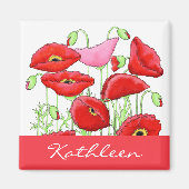 Rosa Poppies Art Individuelle Name Personalisiert Magnet (Vorne)