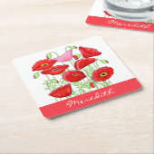 Rosa Poppies Art Individuelle Name Personalisiert Rechteckiger Pappuntersetzer (angewinkelt)