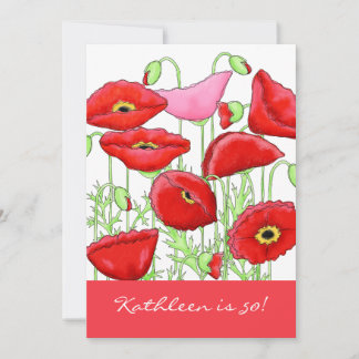 Rosa Poppy Blume 50. Geburtstagsparty Einladung