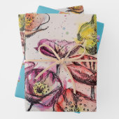 Rosa Poppy Blume Blumenmohn Wasserfarben Geschenkpapier Set (Beispiel)
