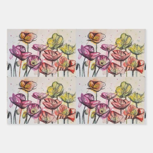 Rosa Poppy Blume Blumenmotive Geschenkpapier Set (Vorderseite 3)