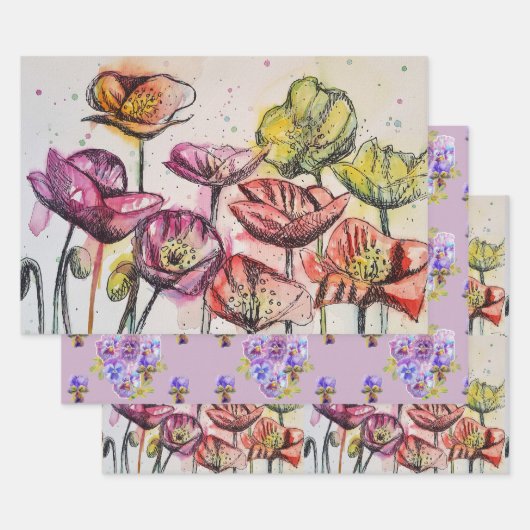 Rosa Poppy Blume Blumenmotive Geschenkpapier Set (Set)