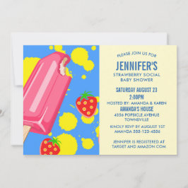 Rosa Popsicle Strawberry Social Baby Shoounter Einladung
