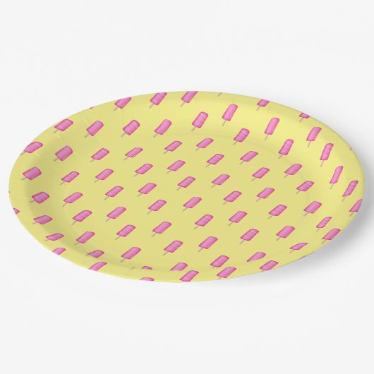 Rosa Popsicles-Muster Pappteller (Schrägansicht)