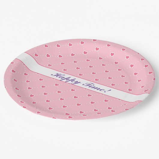 Rosa Populäre Herz-Valentinstag-Sammlung Pappteller (Schrägansicht)