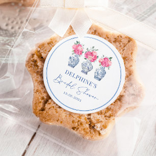 Rosa Porzellan-Chinoiserie-Hochzeitsdusche mit Blu Runder Aufkleber