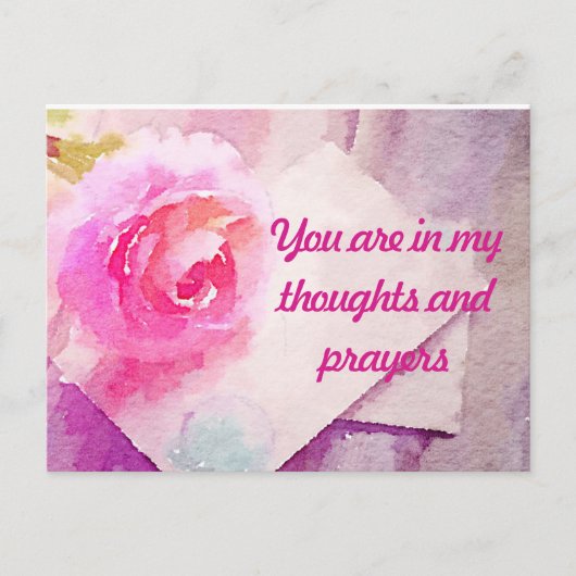 Rosa Postkarte "Sie sind in meinen Gebeten" (Vorderseite)