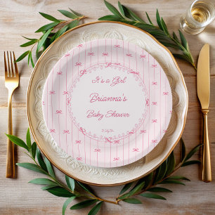 Rosa präppy handgezeichnete Babyparty-Monogramm Pappteller