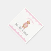 Rosa Preppy-Bär Beary Erster Geburtstag  Serviette (Ecke)