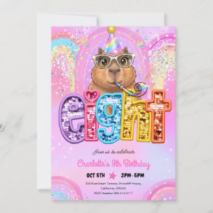 Rosa Preppy Capybara 8. Geburtstag Einladung