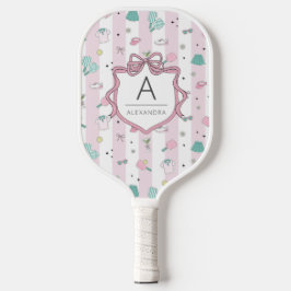 Rosa Preppy Monogram Print Pickleball Schläger