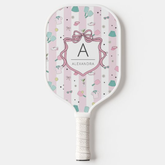 Rosa Preppy Monogram Print Pickleball Schläger (Vorderseite)
