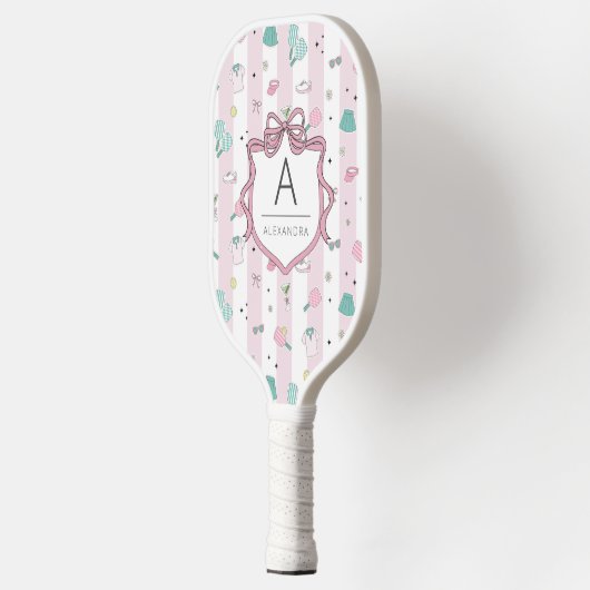 Rosa Preppy Monogram Print Pickleball Schläger (Links)