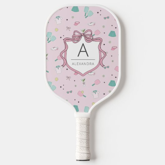 Rosa Preppy Monogram Print Pickleball Schläger (Vorderseite)