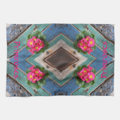 Rosa Primroses Rustikales blaues grünes Boatboard Geschirrtuch (Horizontal)