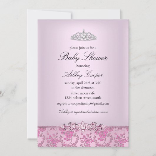 Rosa Princess Baby Dusche Einladung (Vorderseite)