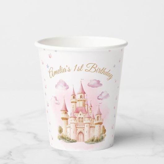 Rosa Princess Burg Geburtstagsfeiern Pappbecher (Vorderseite)