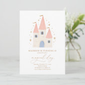 Rosa Princess Burg Girl del Malcantone Einladung (Stehend Vorderseite)